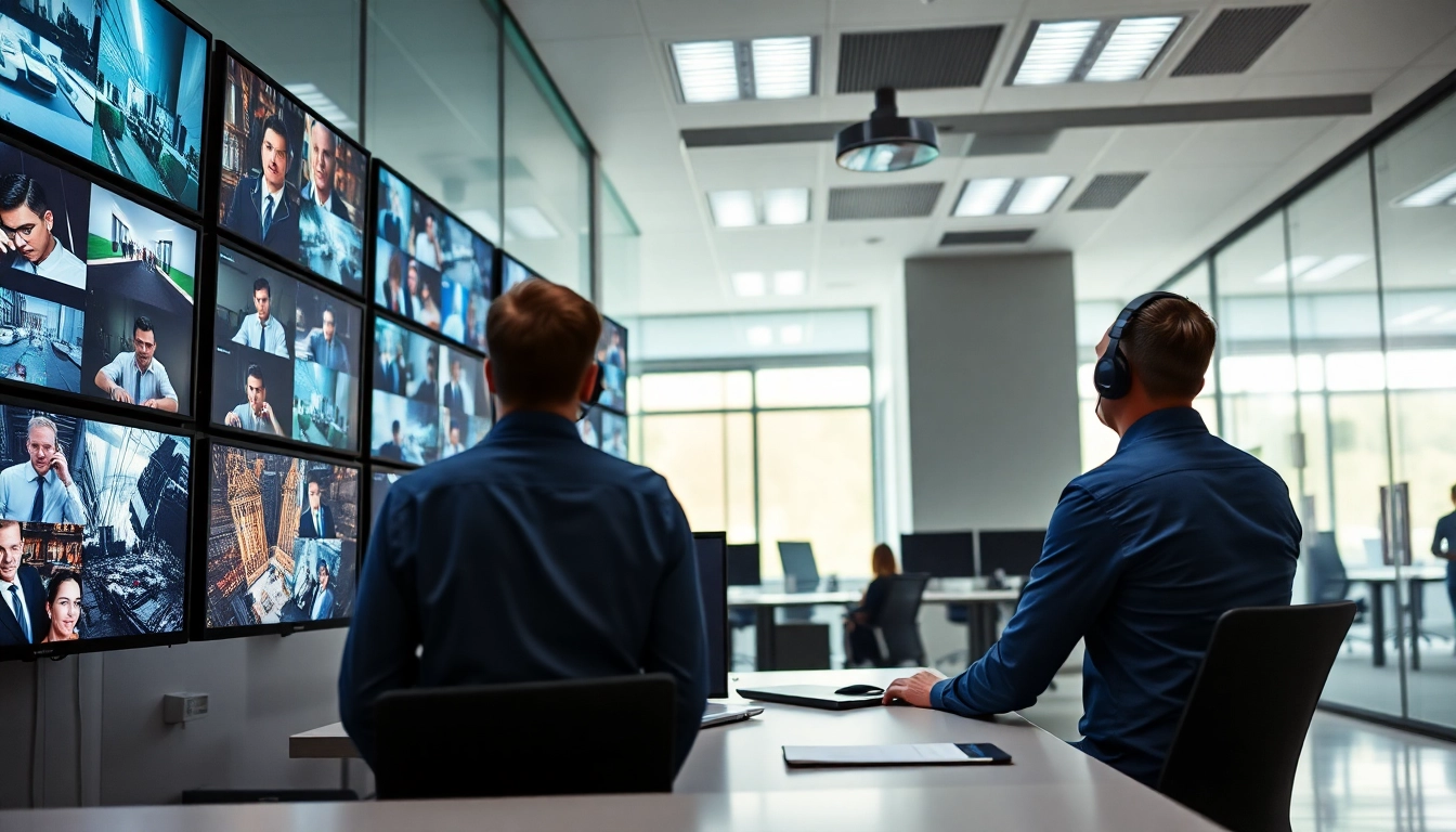 Camera operator monitoring multiple screens for CCTV & Remote Monitoring in a modern setting.