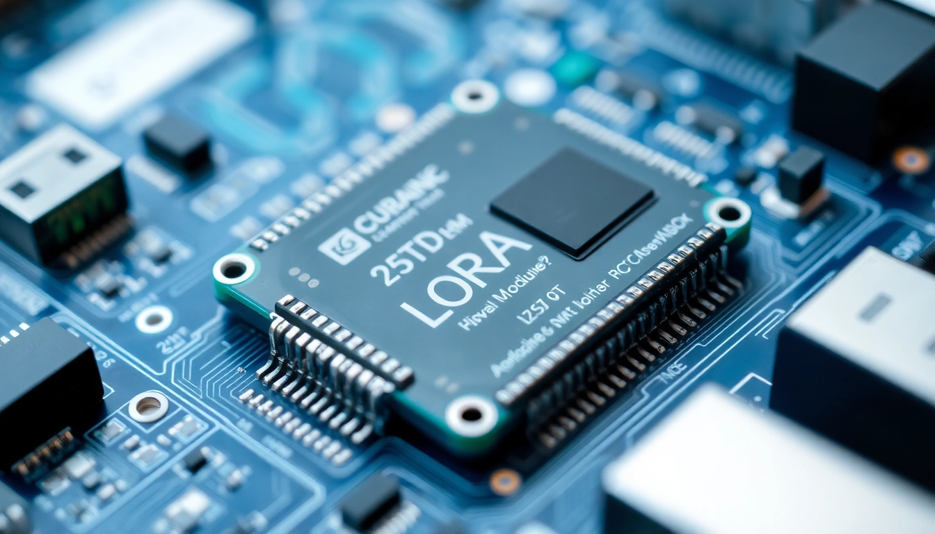 LoRa module integrated into a circuit board, showcasing its compact design and connectivity features.