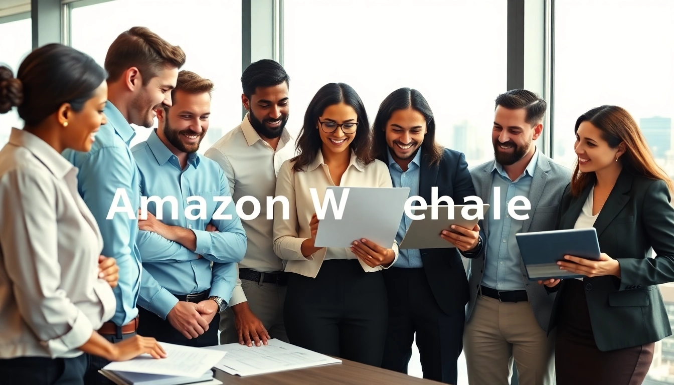 Discussing amazon wholesale strategies in a bright modern office setting with professionals.