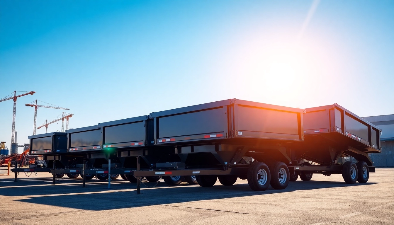 Showcase of hydraulic dump trailers for sale highlighting key features in a bright outdoor setting.