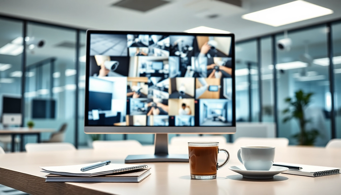 CCTV & Remote Monitoring setup showcasing live security feeds in an office environment.