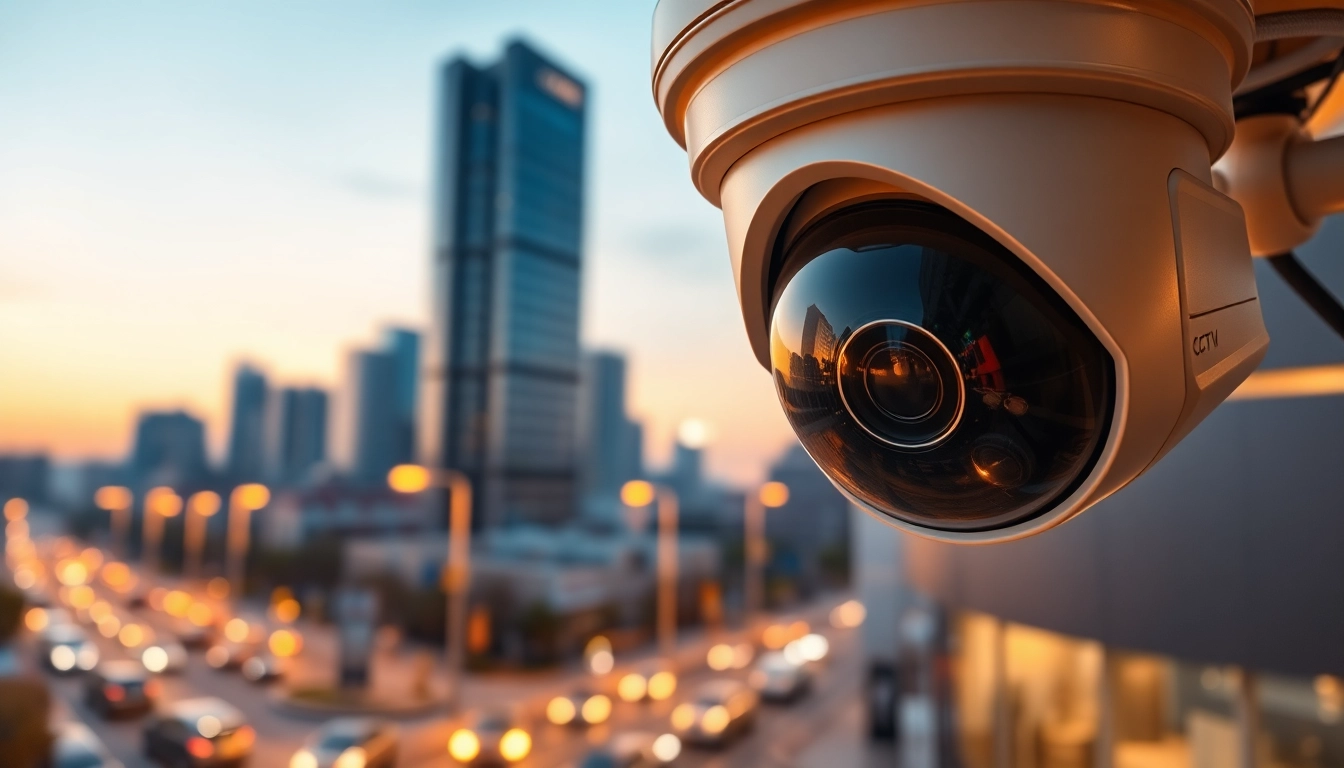 CCTV & Remote Monitoring camera capturing a busy street scene for enhanced security.