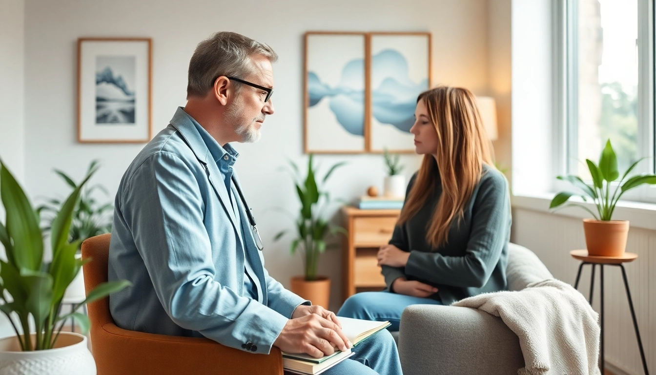 Supportive scene depicting a counselor helping individuals dealing with depression in a calming environment.