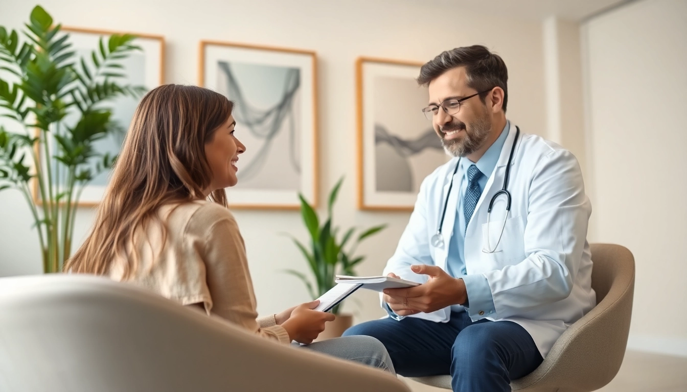 Consultation with psychiatrist in a calming clinic environment, fostering mental wellness.