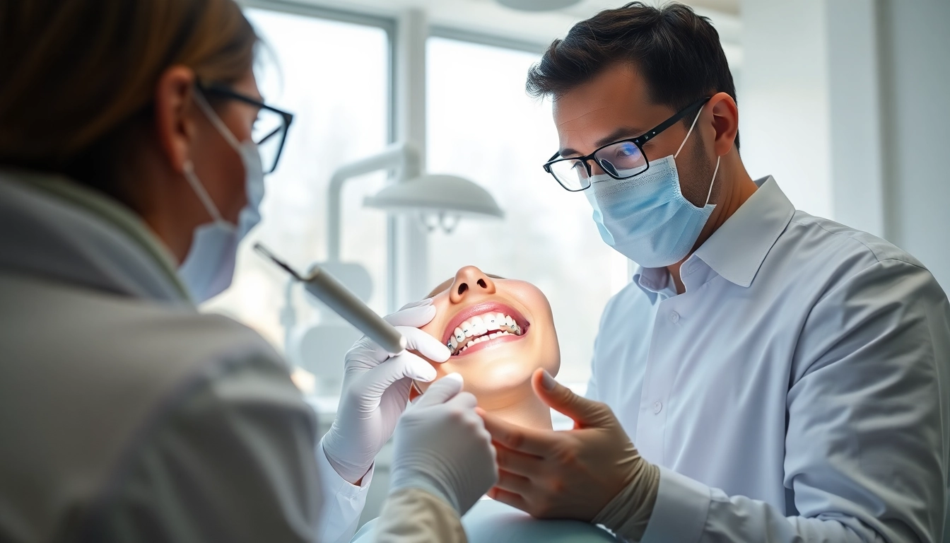 Examine braces cost Myrtle Beach with a professional orthodontist reviewing a patient's dental braces.