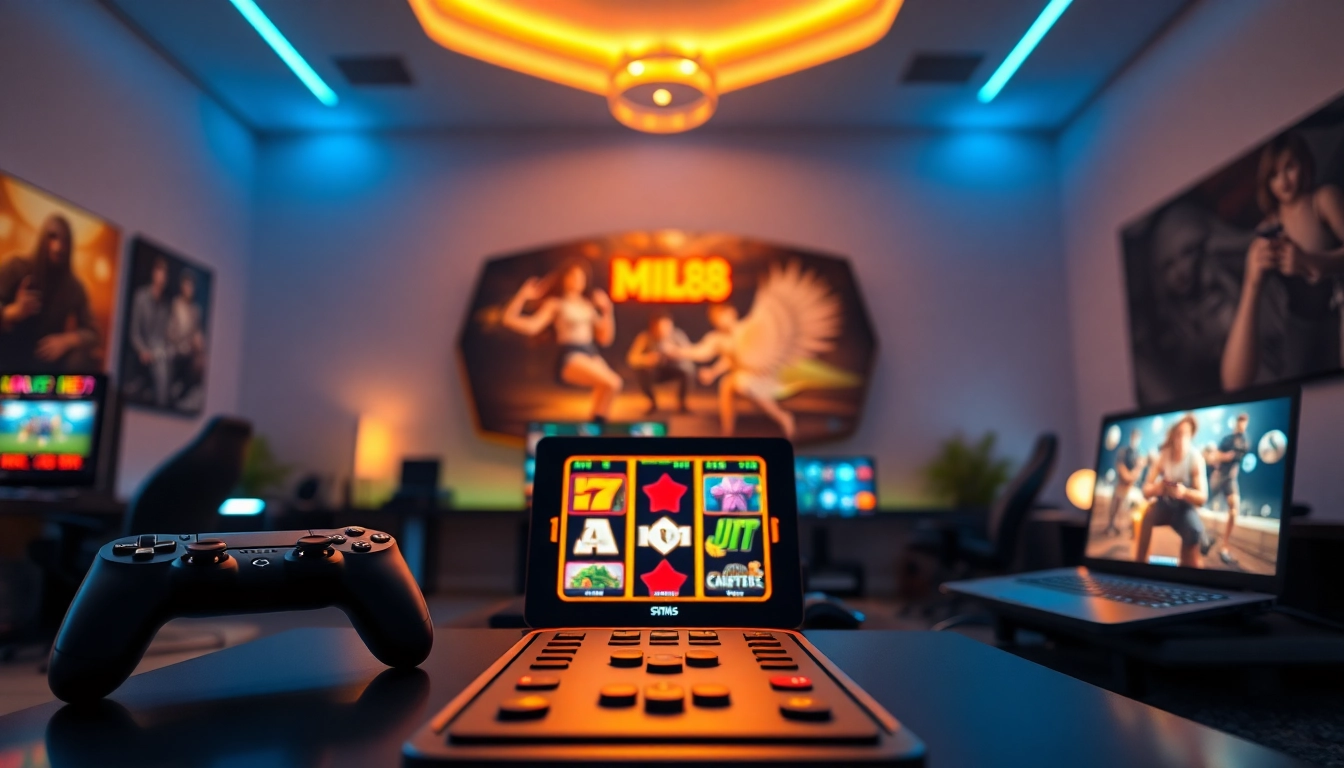 Menampilkan antarmuka slot mild88 yang menarik di setup gaming modern.