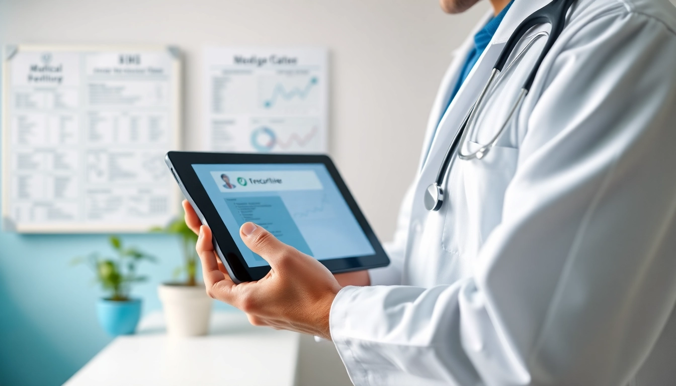 Showcase secure eprescribing solutions with a doctor e-prescribing medication using a tablet in a clinical setting.
